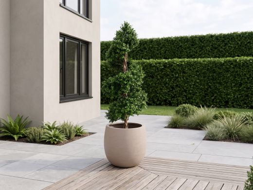 Designplants/Luca Lifestyle Buxus spiraal kunstboom (h:140cm) met Terreno Tall Balloon bloempot - Groen (UV bestendig) (bloempot = Sand)