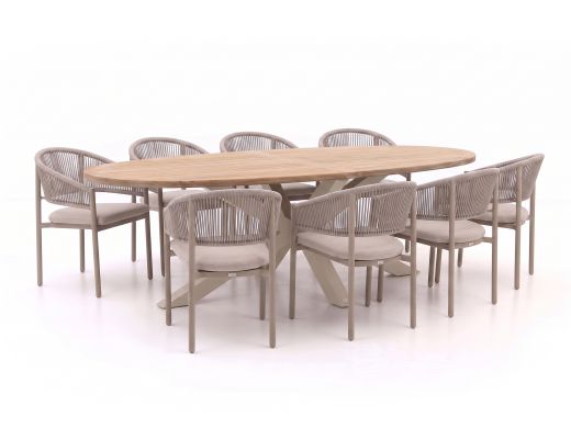 Bellagio Panaro/ROUGH-Y Ellips 280cm dining tuinset 9-delig stapelbaar