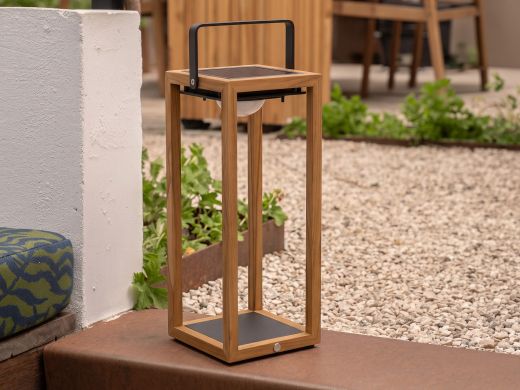 SUNS Tom lantaarn solar 21x22x54cm - Natural Teak/Matt Royal Grey
