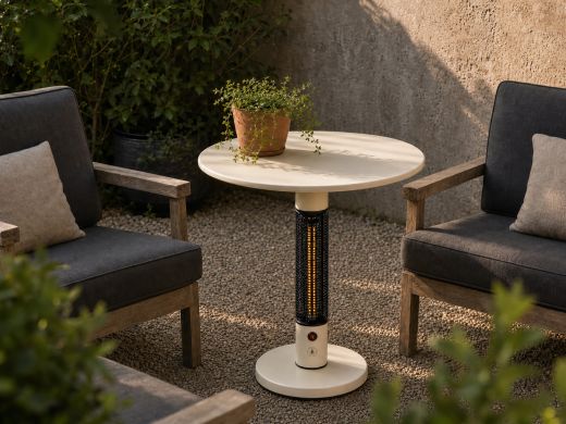 Monti HeatLine Pulse tafel met terrasverwarmer 1500W ø60cm (h: 75cm) - Beige