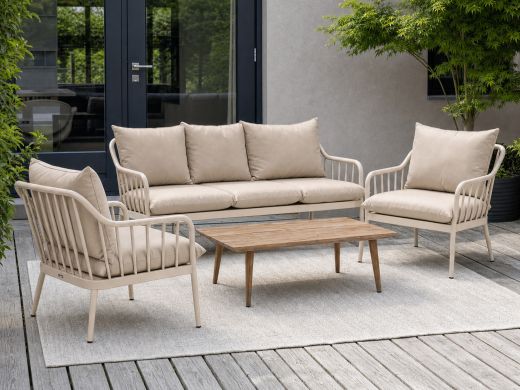 Manifesto Celante/ROUGH-K stoel-bank loungeset 4-delig 5-zits - Camel Sand (incl. kussens) (Blad = Old Teak Greywash)