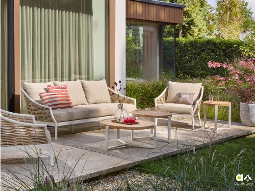 Apple Bee Milou lounge tuinbank 2-zits 145cm - Oyster (Wicker = Golden Sand) (incl. kussens Cotton Flower)