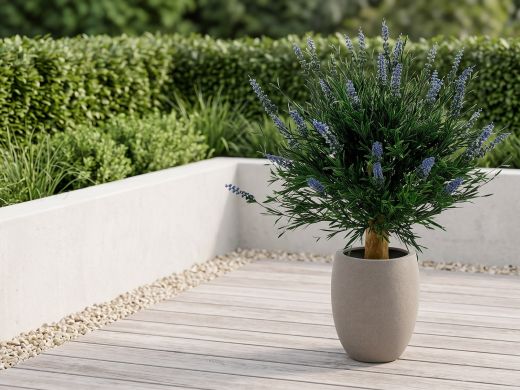 Designplants/Luca Lifestyle Lavendel bol kunstplant (h:60cm) met Grigio Tall Balloon bloempot - Blauw (UV bestendig) (bloempot = Natural Concrete)