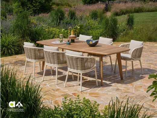 Apple Bee Pine Key dining tuinstoel - Wit - Ecru - Wicker (vlechtwerk)