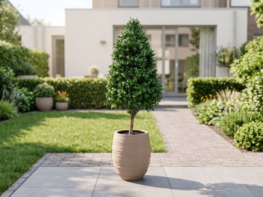 Designplants/Luca Lifestyle Buxus tower kunstplant (h:110cm) met Bordo Tall Balloon bloempot - Groen (UV bestendig) (bloempot = Sand)