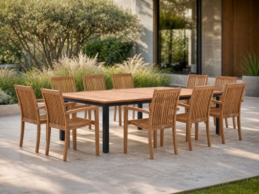 Sunyard Jakarta/Linosa 240x160cm dining tuinset 11-delig stapelbaar