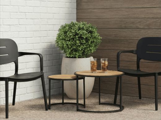 Designplants/Luca Lifestyle Buxus bol kunstplant (h:50cm) met Grigio Balloon bloempot - Groen (UV bestendig) (bloempot = Antique White)