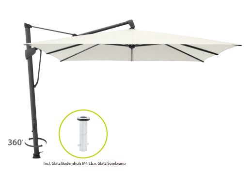 Glatz Sombrano S+ Easy zweefparasol 350x350cm - Ecru (158) (incl. bodemhuls M4 en parasol beschermhoes) (Frame = Antraciet)