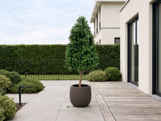 Designplants/Luca Lifestyle Buxus tower kunstplant (h:110cm) met Terreno Balloon bloempot - Groen (UV bestendig) (bloempot = Ash Brown)
