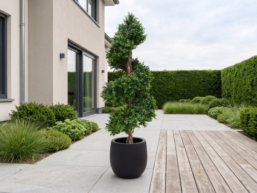 Designplants/Luca Lifestyle Buxus spiraal kunstboom (h:140cm) met Grigio Balloon bloempot - Groen (UV bestendig) (bloempot = Anthracite)