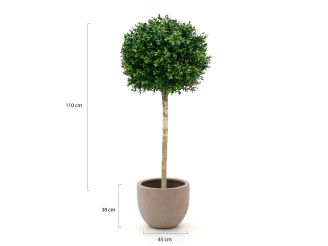 Designplants/Luca Lifestyle Buxus bol kunstboom (h:110cm) met Terreno New Egg bloempot - Groen (UV bestendig) (bloempot = Sand)