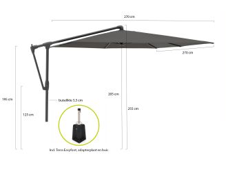 Glatz Sunwing Casa zweefparasol 270x270cm - Antraciet (155) (incl. Terra Easyfoot) (incl.hoes)