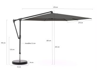 Glatz Sunwing Casa zweefparasol 270x270cm - Antraciet (155) (incl. Shadowline voet 90 kg) (incl.hoes)