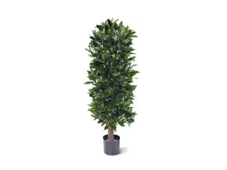 Designplants/Luca Lifestyle Laurier kolom kunstplant (h:125cm) met Terreno New Egg bloempot - Groen (UV bestendig) (bloempot = Ash Brown)