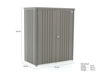 Biohort Tuinkast 155x83x182,5cm (Incl. bodemplaat en frame) - Kwartgrijs Metallic (2100 liter)