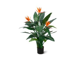 Designplants/Luca Lifestyle Strelitzia kunstplant (h:115cm) met Bordo Balloon bloempot - Oranje (bloempot = Sand)