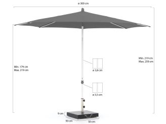 Glatz Alu-Smart parasol ø 300cm - Stone Grey (157) (incl. Shadowline voet 50 kg)