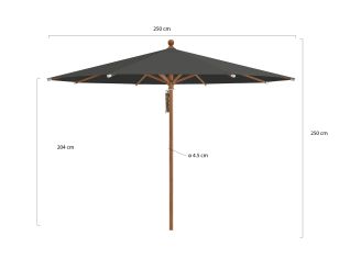 Glatz Piazza parasol ø 250cm - Antraciet (155) (excl. voet) (Frame = Teak look)