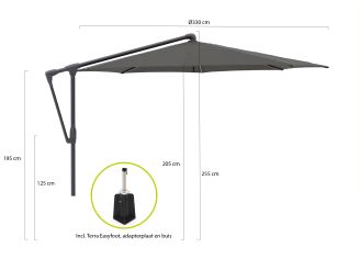 Glatz Sunwing Casa zweefparasol ø 330cm - Antraciet (155) (incl. Terra Easyfoot) (incl.hoes)