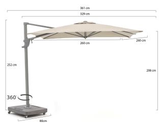 Shadowline Francisco zweefparasol 260x260cm - Light Taupe (incl. voet 160kg verrijdbaar) (incl. kruisvoet, excl. tegels) (incl. beschermhoes)