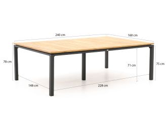 Sunyard Jakarta/Linosa 240x160cm dining tuinset 11-delig stapelbaar
