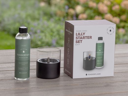 Tenderflame Giftset Lilly 10 sfeerlicht ø10cm (h:11,5cm) - Black (incl. 500 ml Tenderfuel organic)