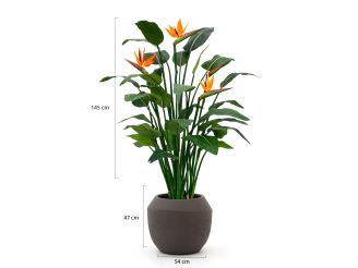 Designplants/Luca Lifestyle Strelitzia kunstplant (h:145cm) met Ruvido Combi bloempot - Oranje (bloempot = Ash Brown)