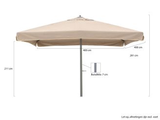 Shadowline Java parasol 400x400cm - Light Taupe (incl. grondanker) (incl. beschermhoes)